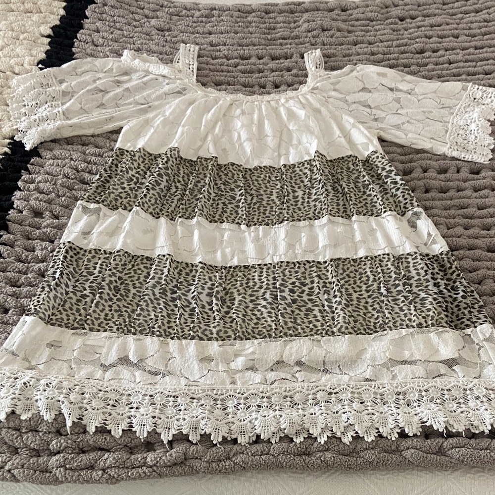 White and Leopard Print Lace Dress Made in Italy